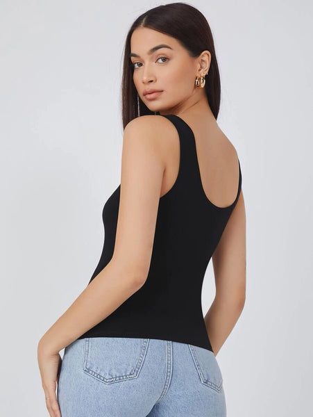 SHEIN BASICS Square Neck Solid Tank Top