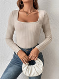SHEIN Essnce Square Neck Ribbed Knit Bodysuit