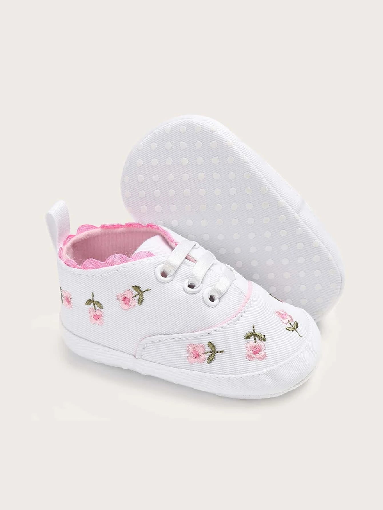 SHEIN Baby Girl Floral Embroidered Lace-up Front Flats