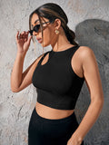 SHEIN SXY Asymmetrical Neck Rib-knit Crop Top