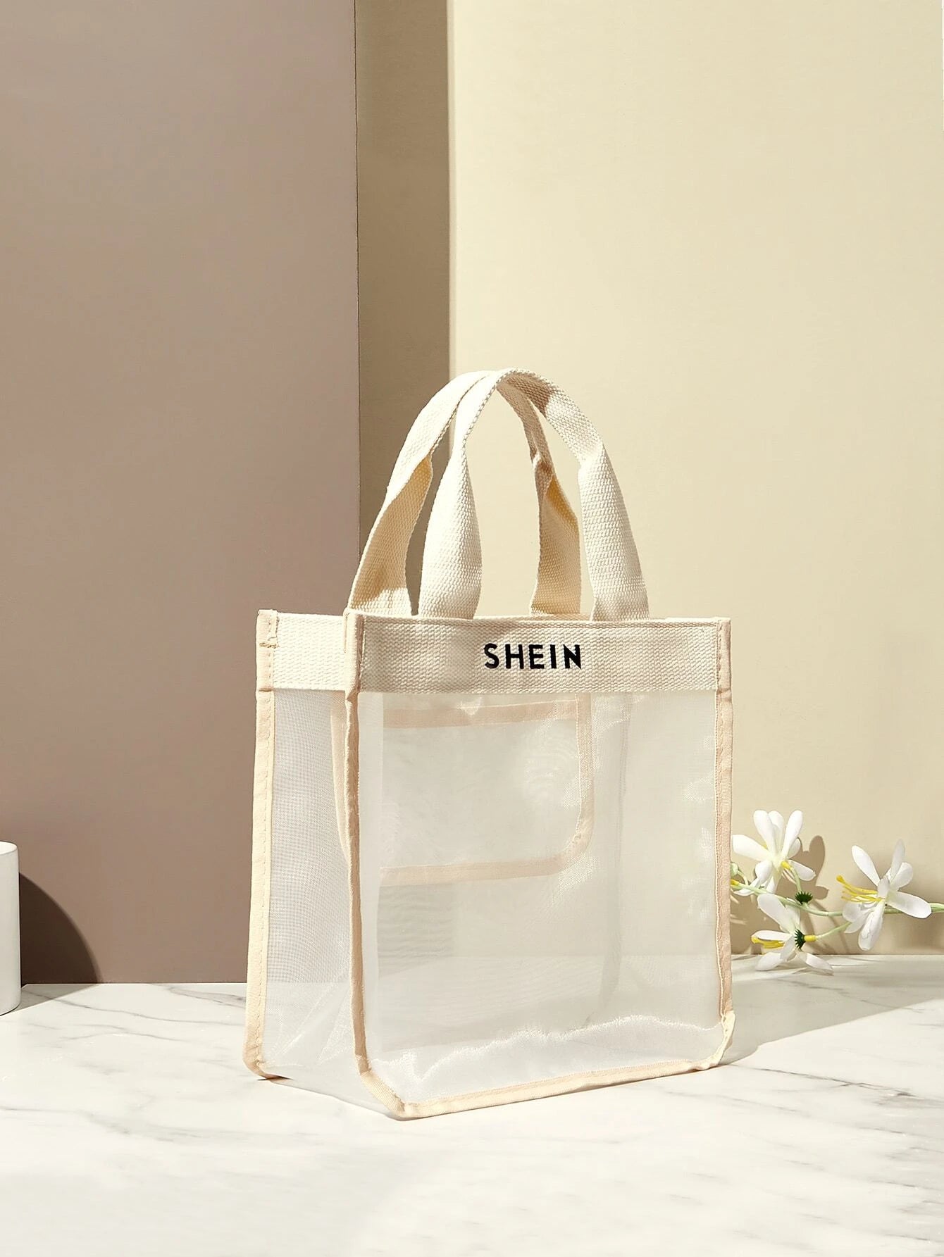 SHEIN Letter Graphic Mesh Tote Bag