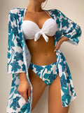 SHEIN 3pack Floral Print Push Up Bikini Swimsuit & Kimono