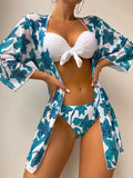 SHEIN 3pack Floral Print Push Up Bikini Swimsuit & Kimono