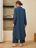SHEIN Mulvari Button Front Coat & Wide Leg Pants
