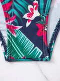 SHEIN Tropical Print Bikini Set Wrap Push Up Bra Top & Hipster Bikini Bottom & Kimono 3 Piece Swimsuit
