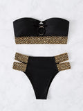SHEIN Stitch Detail Ring Linked Bandeau Bikini Swimsuit