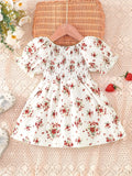 SHEIN Baby Floral Print Shirred Puff Sleeve Dress