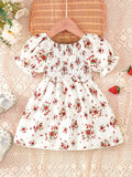 SHEIN Baby Floral Print Shirred Puff Sleeve Dress