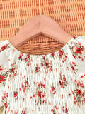 SHEIN Baby Floral Print Shirred Puff Sleeve Dress