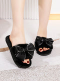 SHEIN Bow Decor Fluffy Bedroom Slippers