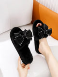 SHEIN Bow Decor Fluffy Bedroom Slippers