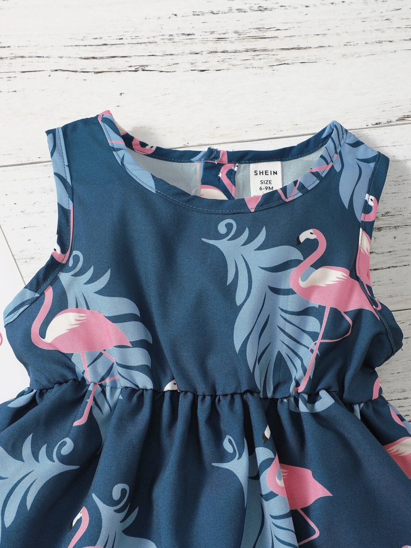 SHEIN Baby Flamingo Print Layered Hem A Line Dress With Headband