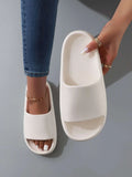 SHEIN Fashion White Slippers For Women, Minimalist Single Band Slides