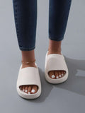 SHEIN Fashion White Slippers For Women, Minimalist Single Band Slides