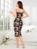 SHEIN Floral Print Slit Back Lace Detail Cami Nightdress Without Lingerie
