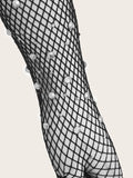 SHEIN ROMWE Rhinestone Decor Long Fishnet Gloves