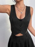 SHEIN Qutie Pinstriped Single Breasted Crop Waistcoat Without Shirt