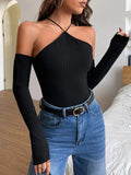 SHEIN BAE Solid Halter Neck Bodysuit