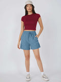 SHEIN BASICS Cap Sleeve Solid Crop Top