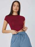 SHEIN BASICS Cap Sleeve Solid Crop Top