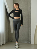 SHEIN DAZY Striped Panel Yoga Leggings Marled Knit Tummy Control Athletic Tights