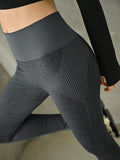 SHEIN DAZY Striped Panel Yoga Leggings Marled Knit Tummy Control Athletic Tights