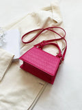 SHEIN Mini Crocodile Embossed Neon Pink Flap Square Bag