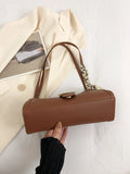 SHEIN Crocodile Embossed Twilly Scarf & Buckle Decor Baguette Bag