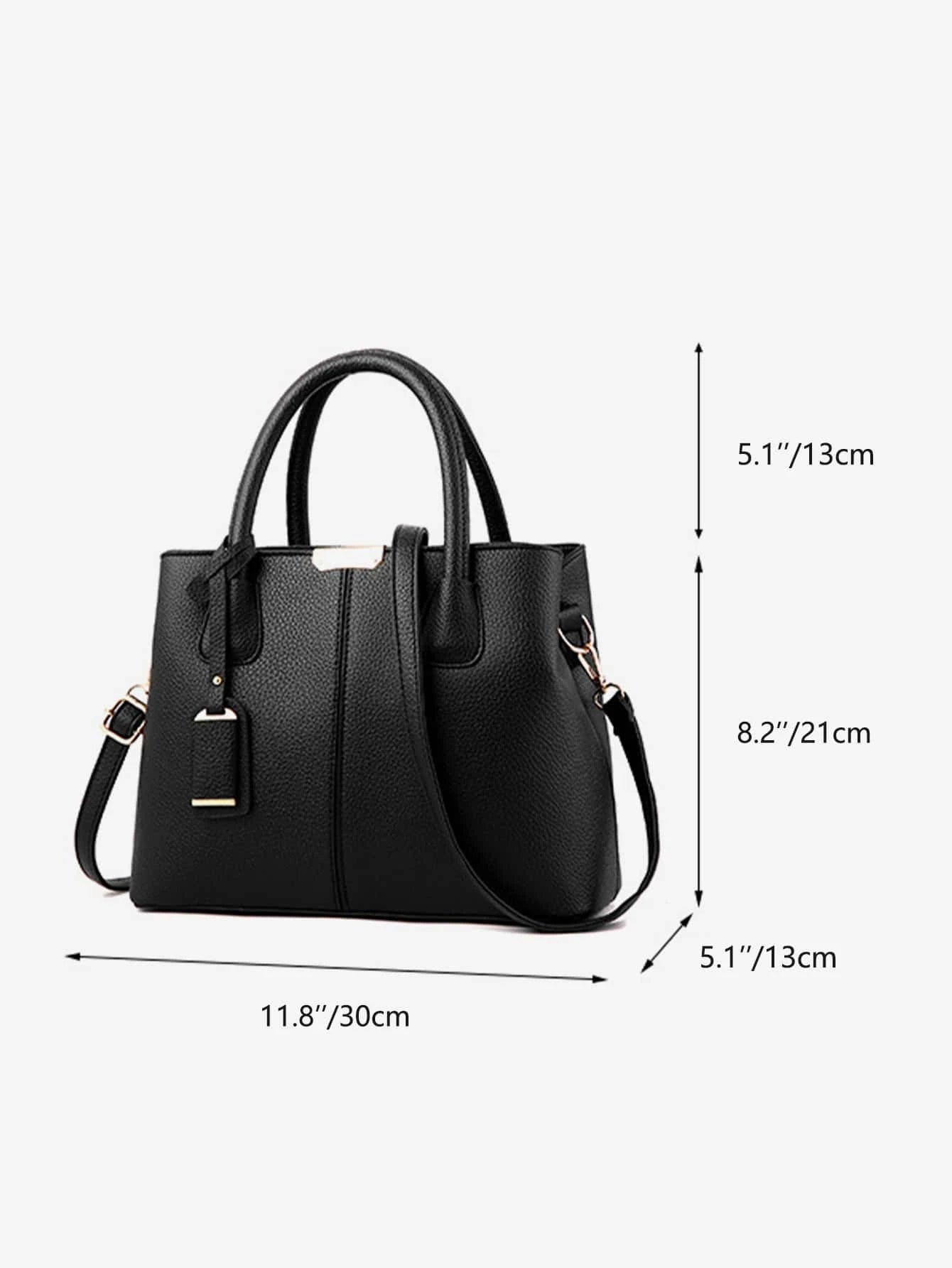 SHEIN Simple Artificial Leather Handbag, Women's Elegant Crossbody Bag With Zipper Stylish, Litchi Embossed Top Handle Bag With Bag Charm