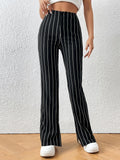 SHEIN EZwear Striped Print Split Hem Pants