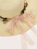 SHEIN Summer Flower Decor Straw Hat