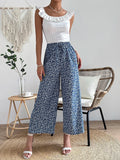 SHEIN VCAY Ditsy Floral Print Tie Front Wide Leg Pants