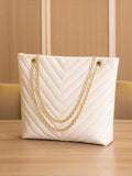 SHEIN Chevron Quilted Chain Shoulder Tote Bag