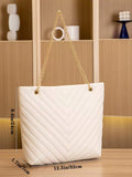 SHEIN Chevron Quilted Chain Shoulder Tote Bag