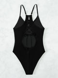 SHEIN Plain Lace Up Backless One Piece Swimsuit