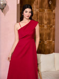 SHEIN Modely Solid Asymmetrical Neck A-line Dress