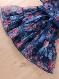 SHEIN Toddler Girls Floral Print Puff Sleeve Ruffle Hem Belted Organza Dress