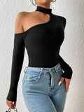 SHEIN Privé Asymmetrical Neck Slim Fit Bodysuit