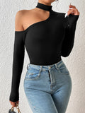SHEIN Privé Asymmetrical Neck Slim Fit Bodysuit