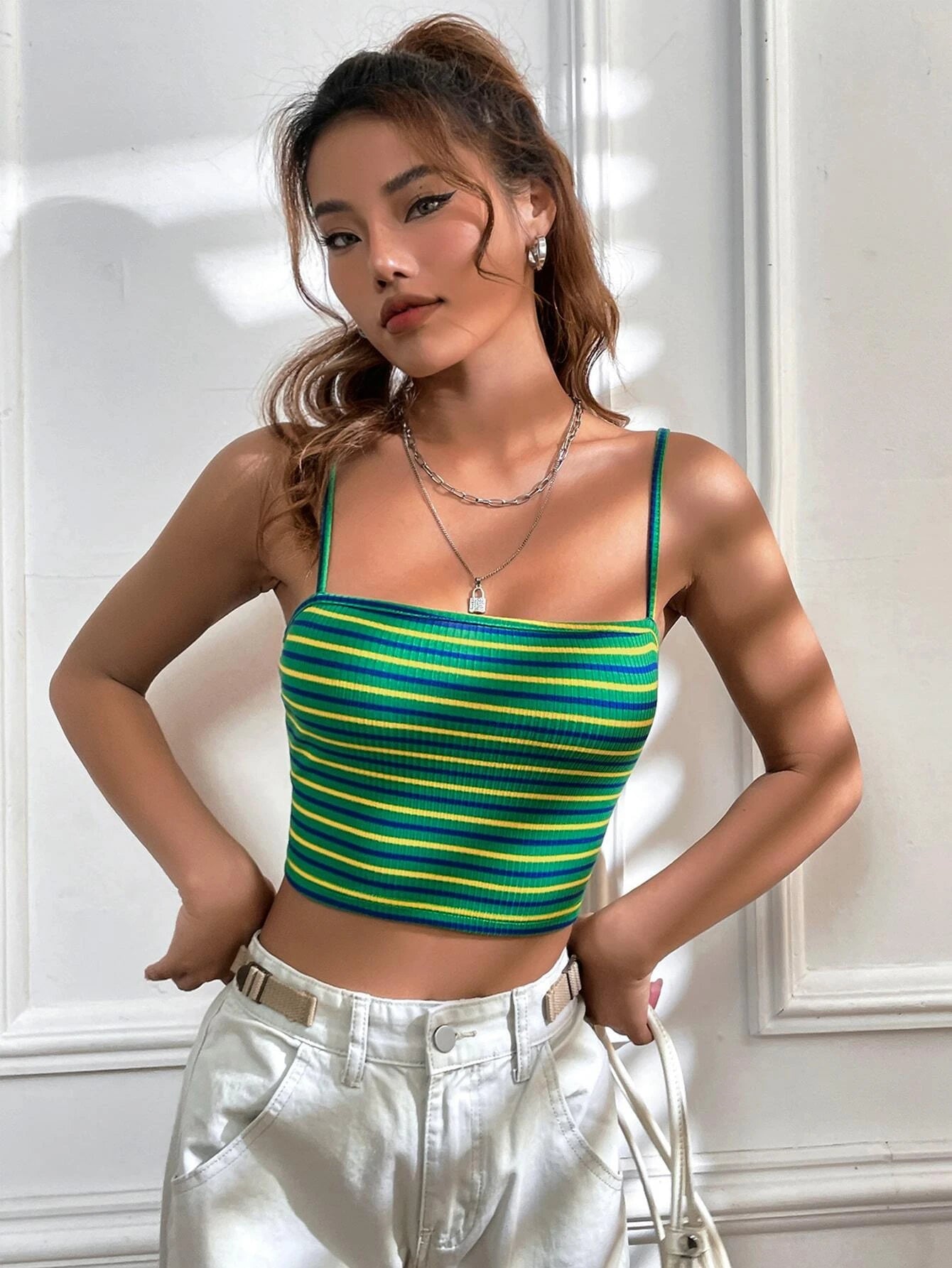 SHEIN EZwear Striped Print Crop Cami Top