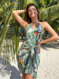 SHEIN Tropical Print One Piece Swimsuit With Cover Up