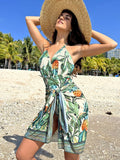 SHEIN Tropical Print One Piece Swimsuit With Cover Up