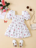 SHEIN Baby Floral Print Puff Sleeve Shirred Dress