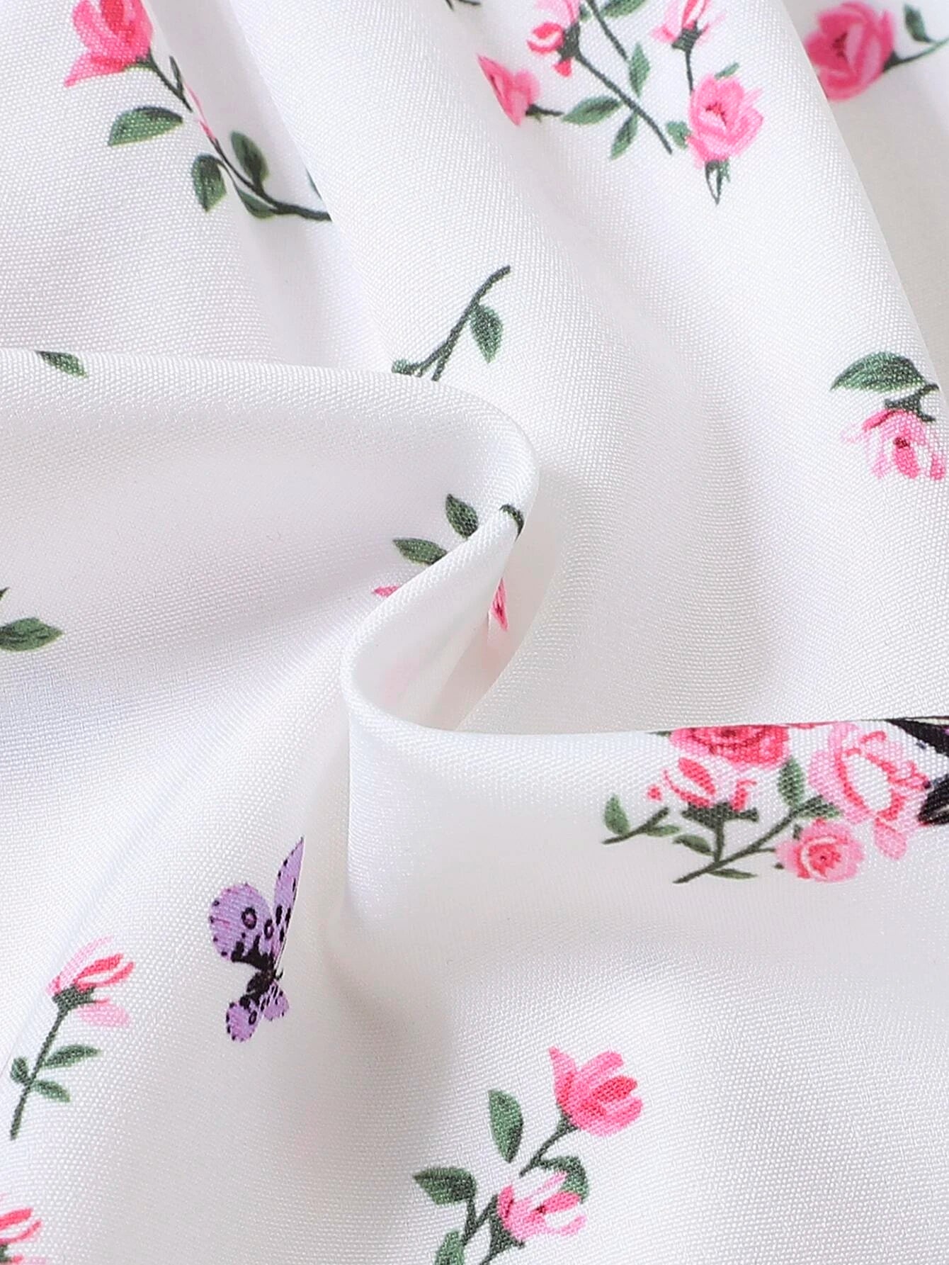 SHEIN Baby Floral Print Puff Sleeve Shirred Dress