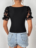 SHEIN Unity Contrast Floral Mesh Puff Sleeve Tee