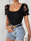 SHEIN Unity Contrast Floral Mesh Puff Sleeve Tee