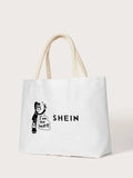 SHEIN Slogan & Figure Graphic Tote Bag