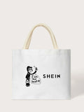 SHEIN Slogan & Figure Graphic Tote Bag