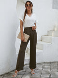 SHEIN Essnce Solid High Waist Plicated Detail Suit Pants