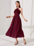 SHEIN Modely Solid Halter Neck A-line Dress